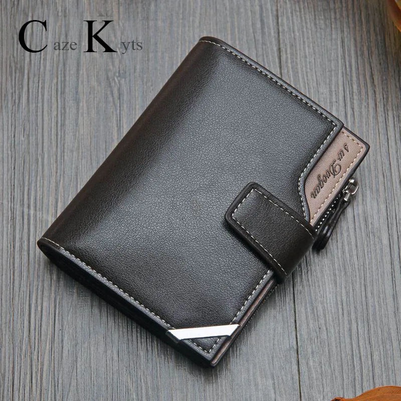 

New Korean casual men's wallet Short vertical locomotive British casual multi-function card bag zipper buckle triangle folding