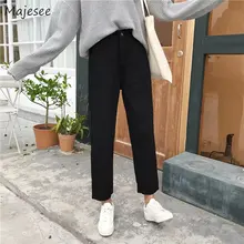 Женские джинсы большого размера 5XL, черные однотонные джинсовые прямые универсальные простые Harajuku BF студенческие повседневные женские модные брюки s