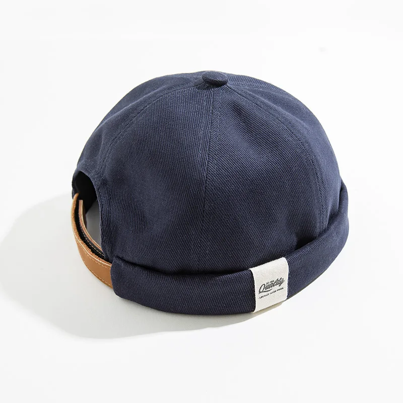MADEN Мужская и женская Регулируемая Джинсовая Шляпа без полей с черепом, шляпа Docker, свернутая манжета - Цвет: Blue