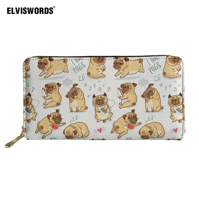 HMG863Z21 ELVISWORDS, милый мопс, длинный карман для монет, кошелек из искусственной кожи, кошелек на молнии, женский, с принтом собаки, водонепроницаемый, для путешествий, большой держатель для карт - Цвет: HMG863Z21