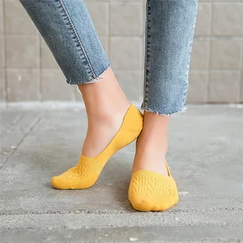 

5 Pairs/Set Women Silicone Non-Slip Invisible Socks Solid Color Boat Socks Woman Quality Slipper No Show Socks For Female