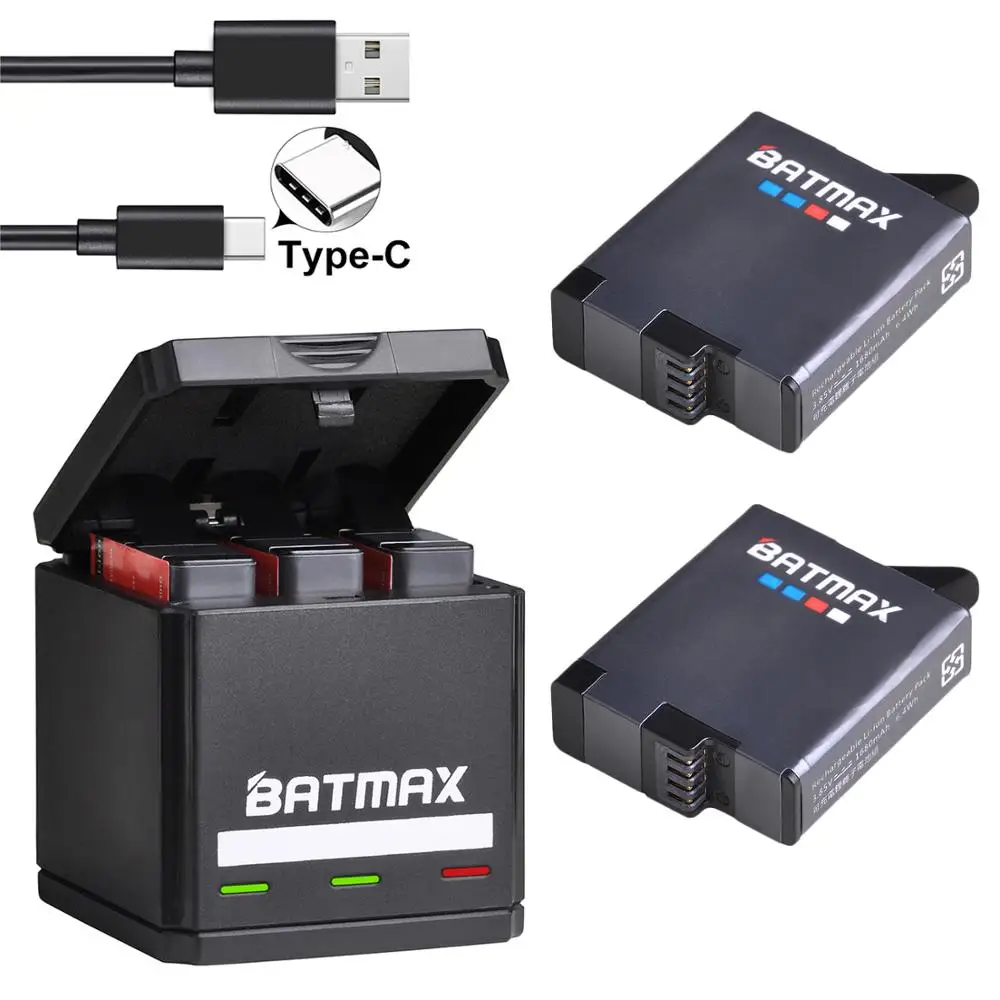 Batmax для GoPro 7 полный декодированный черный аккумулятор+ USB тройное зарядное устройство с портом type C для GoPro7 Gopro 6 5 Gopro 8 Экшн-камера - Цвет: 2B with charger