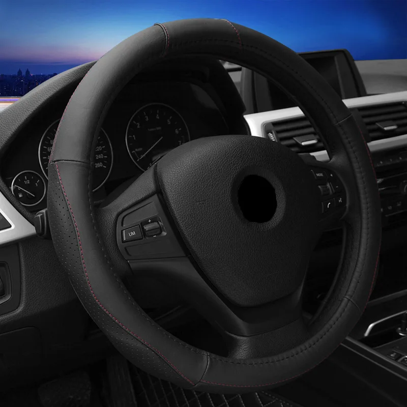 High Quality Genuine Real Leather Car Auto Steering Wheel Cover for Vehicle 15 Inch Wheels Grips Car Decoration Protector