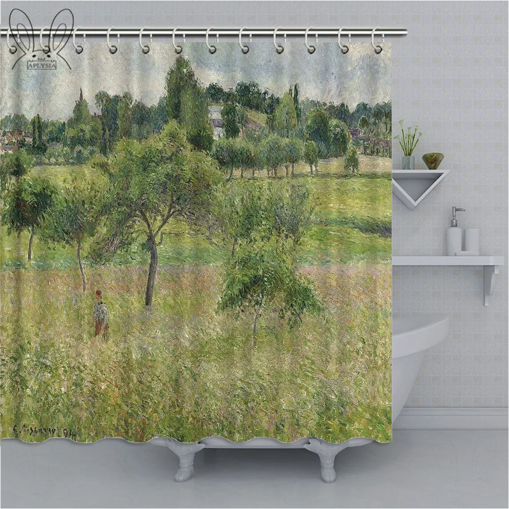Aplysia Oil Painting Bath Shower Curtain 3D Tree Mildew-proof Polyester Fabric Shower Curtains For Bathroom Decor - Цвет: 086