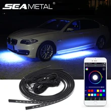 12 В RGB SMD Автомобильные атмосферные огни Музыка Пульт дистанционного управления RGB Светодиодные полосы под автомобилем нижнее белье системы неоновый свет аксессуары