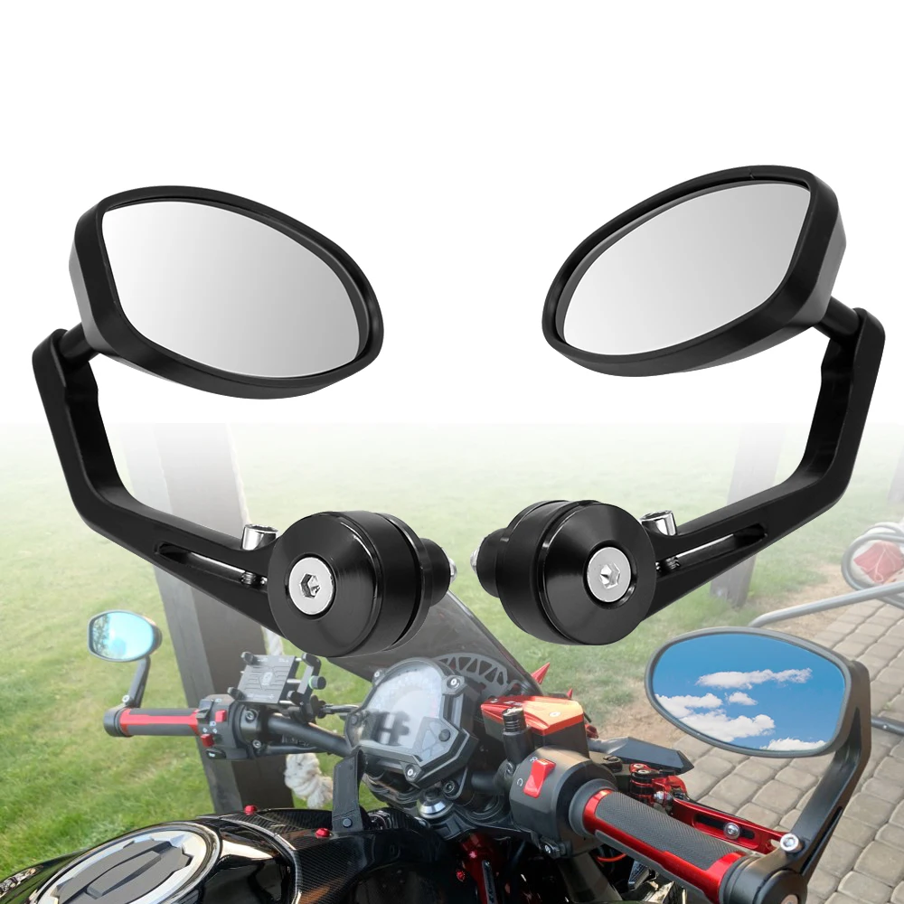 MotorcycleMirrorWhiteGlassHandleBarEndRearviewSideMirrorFor