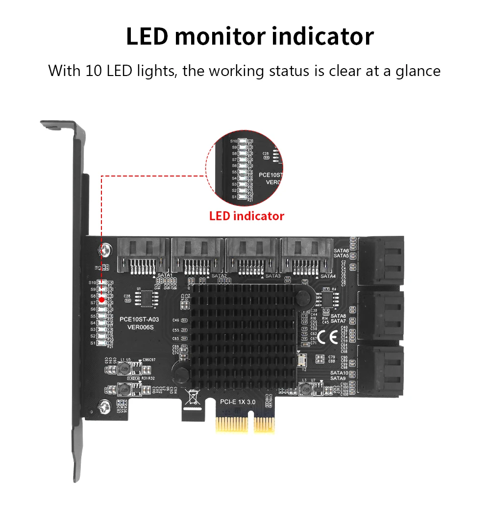 TISHRIC PCI-E SATA Controller Expansion Card - 6/8/10 Ports, ASM1166, PCI SATA3.0 Adapter Description Image.This Product Can Be Found With The Tag Names Adapter, Asm1166 6 ports, Asm1166 sata controller, Expansion card, Pci sata ide controller card