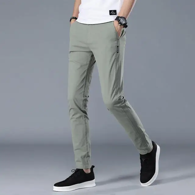 Light green Pantalones de marca para hombre, pantalones casuales de negocios para hombre, pantalones clasicos de longitud media recta, panta - Цвет: Light green