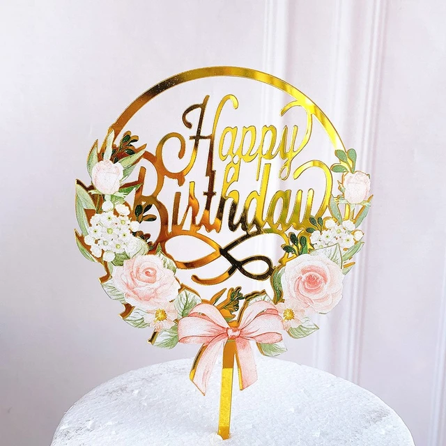 Quadrado redondo flor decoração do bolo de aniversário decoração do bolo de  aniversário decoração do bolo de aniversário feliz aniversário topper -  AliExpress