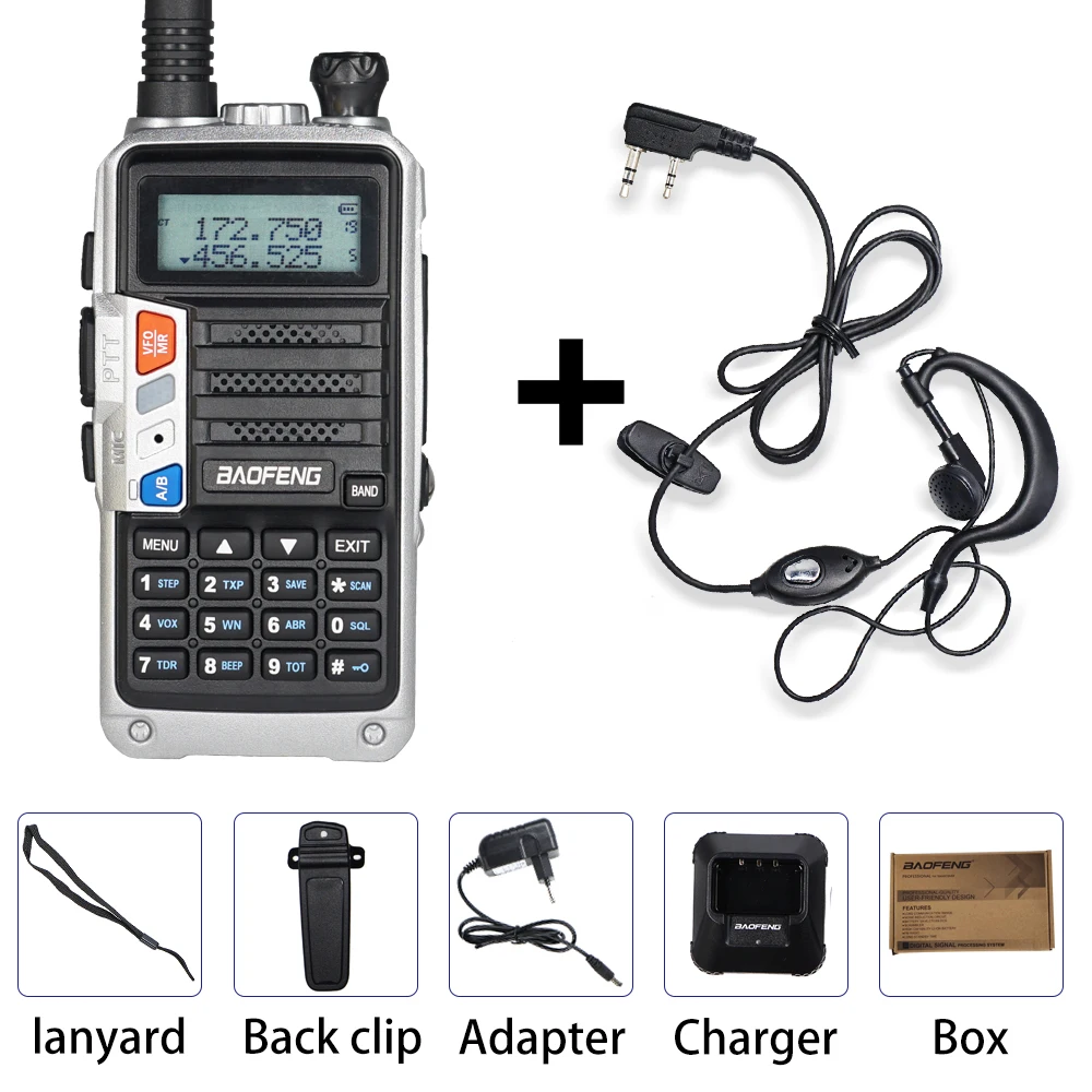 Baofeng UV-5R Pro Walkie Talkie 8 Вт 2800 мАч Interphone двухдиапазонный fm-передатчик портативный CB Ham Радио UV5r двухстороннее радио UV 5R - Цвет: White add earphone
