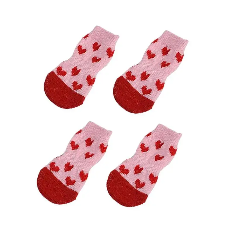 Light red S Противоскользящие вязаные носки маленькие для питомца обувь для кошки, собаки зимняя обувь для чихуахуа толстые теплые носки для собак с защитой лап пинетки аксессуары - Цвет: Light red S