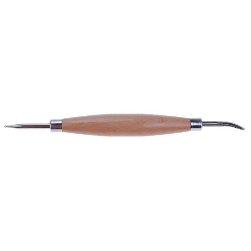 2pcs Wooden Handle Stainless Steel Pottery Shapers Carvers Clay Tools