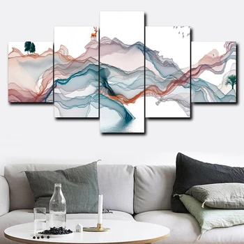 

Laeacco 5 Panel Canvas Absract Painting Calligraphy Nordic Home Decoration Landscape Posters and Prints Forest Wall Art Picture