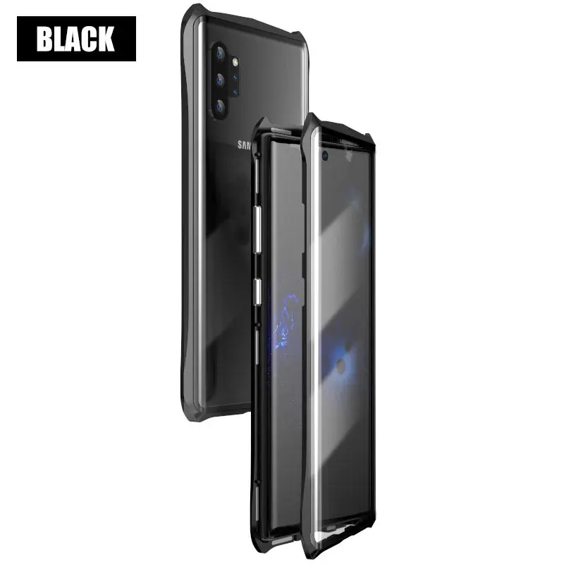 Black Роскошный 360 Защитный чехол для всего тела для samsung Galaxy Note 10 Note 10+ Магнитный чехол, противоударный чехол, двустороннее стекло - Цвет: Black