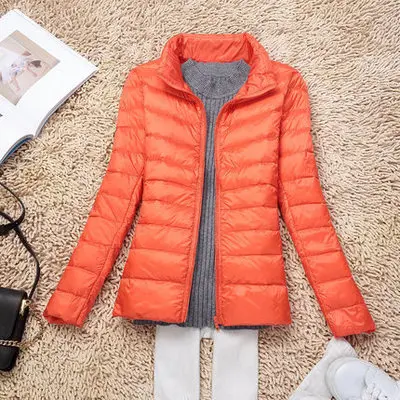 Ультра легкий белый пуховик Женская осенне-зимняя теплая куртка Леди Плюс Размер 7XL куртки Женская парка с капюшоном - Цвет: Orange  2