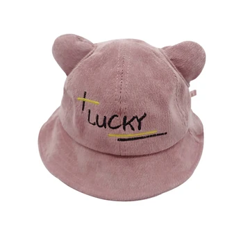 

New Autumn Baby Hats Boys Girl Toddler Letters Pattern Fashion Bucket Hats With Ear Design Caps Reversible Sun Headwear k