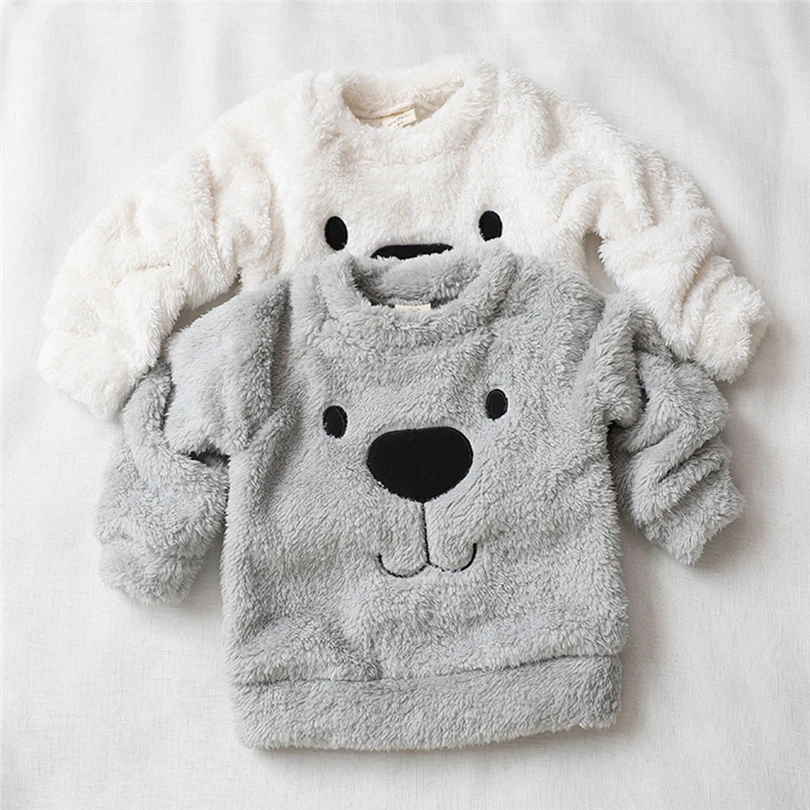 

Toddler Cartoon Bear Thick Sweatshirt Baby Boys Girls Crew Neck Pullover Blouse Long Sleeved Plus Plush Warm Clothes 12M-4T A20