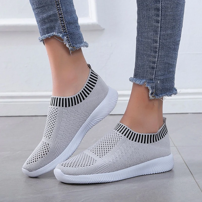 

Rimocy Large Size Elastic Knit Vulcanize Shoes Woman 2020 Spring Summer Breathable Air Mesh Platform Sneakers Women Casual Flats