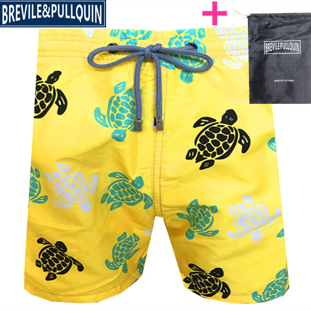 R Специальное предложение, бермуды, бренд Brevile pullquin, взрослые пляжные бордшорты, мужской купальник, Черепашки, Swimtrunk, быстросохнущие+ сумка в подарок - Цвет: R