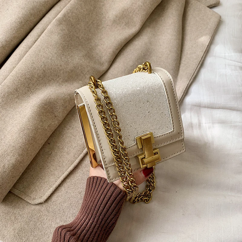 14 CM Beige Расшитая блестками сумка через плечо модная Новая высококачественная женская дизайнерская сумка из лакированной кожи сумка через плечо с цепочкой - Цвет: 14 CM Beige