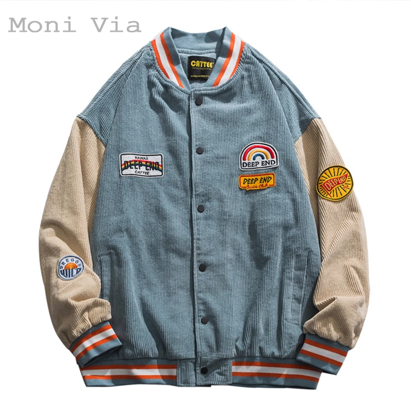 Monivia chaquetas de béisbol para hombre, abrigo de pana gruesa bordada con letras americanas, uniforme Retro Harajuku, otoño e invierno, 2021|Chaquetas| -