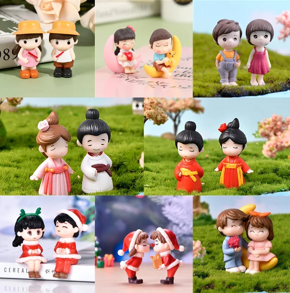 2pcs Lover Couple Figures DIY Mini Fairy Garden Ornament Doll Couple Gift Figurines Miniature Home Decoration Valentine's Day