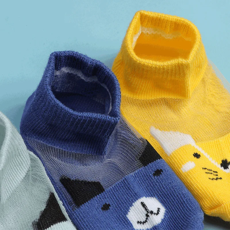 Детские носки, 5 пара/лот эластичные Короткие Носки с рисунком животных для мальчиков и девочек, дышащие впитывающие носки для малышей 1-8 лет