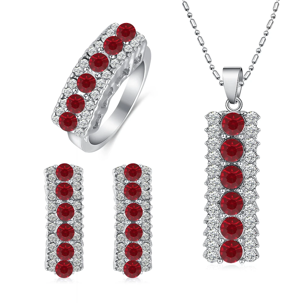 Элегантный комплект ювелирных изделий из австрийского хрусталя, женский модный геометрический кулон, ожерелье, серебряные серьги, кольцо, женские свадебные ювелирные наборы