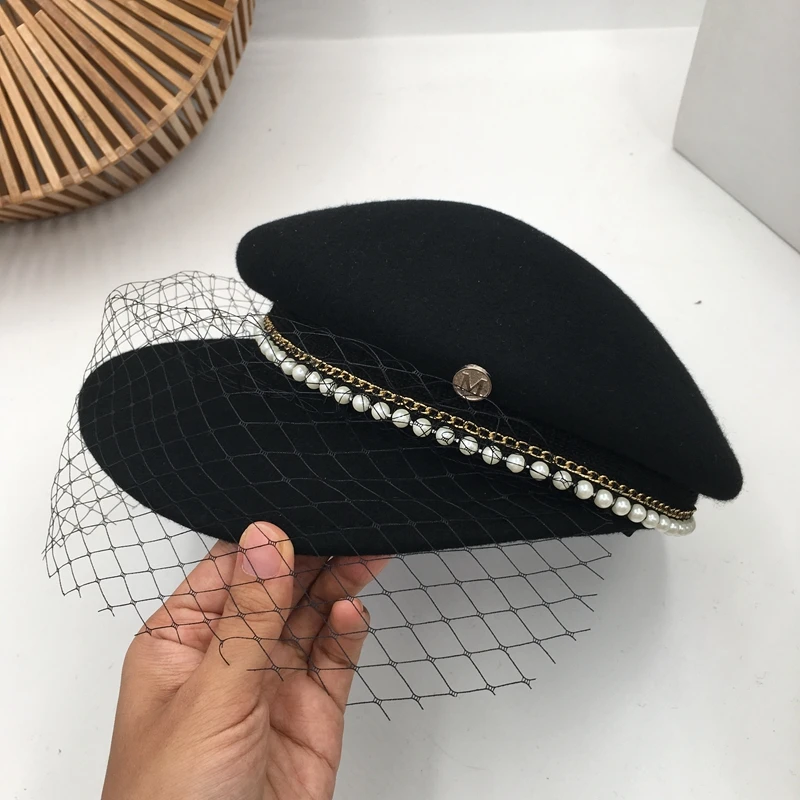 

Early autumn beret female black wool temperament wild navy cap small fragrance octagonal hat tide hat visors