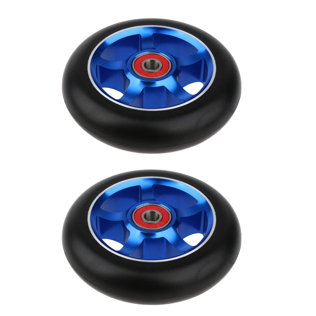 2pcs Replacement 100mm Push/Kick/Stunt Scooter Wheels with Bearings& Bushings - Цвет: Синий