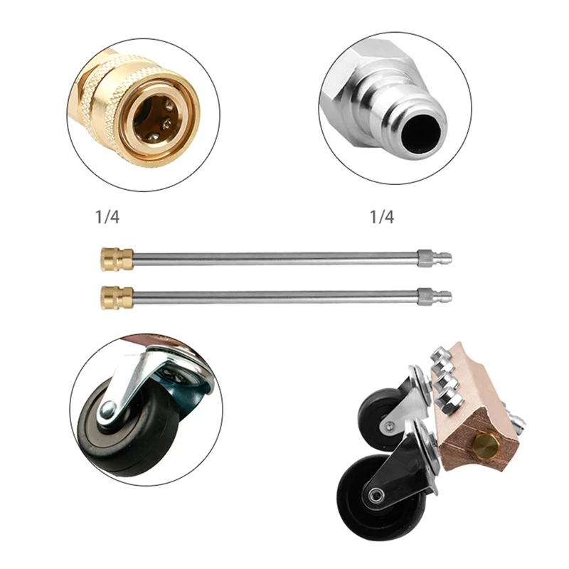 Pressure Washer Water Broom, 13 Inch Surface Cleaner Attachment with 2 Pieces 15 Inch Extension Wand Rose Glod