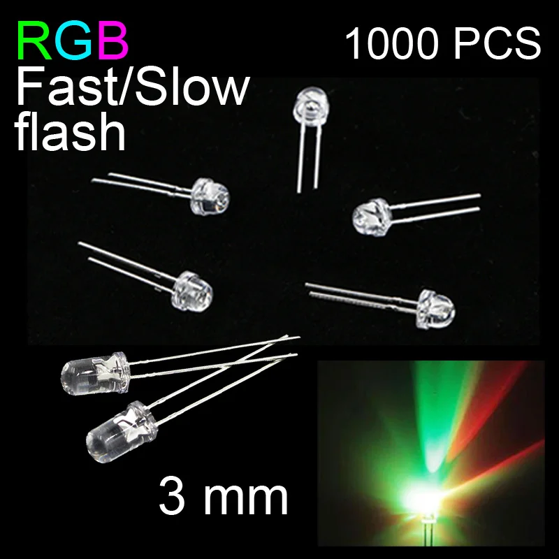 

1000pcs Emitting LED Diodes High Bright DIY Wide Angle Light 3mm Good Quality RGB flashing Lot LED Bulb Transparent Cover