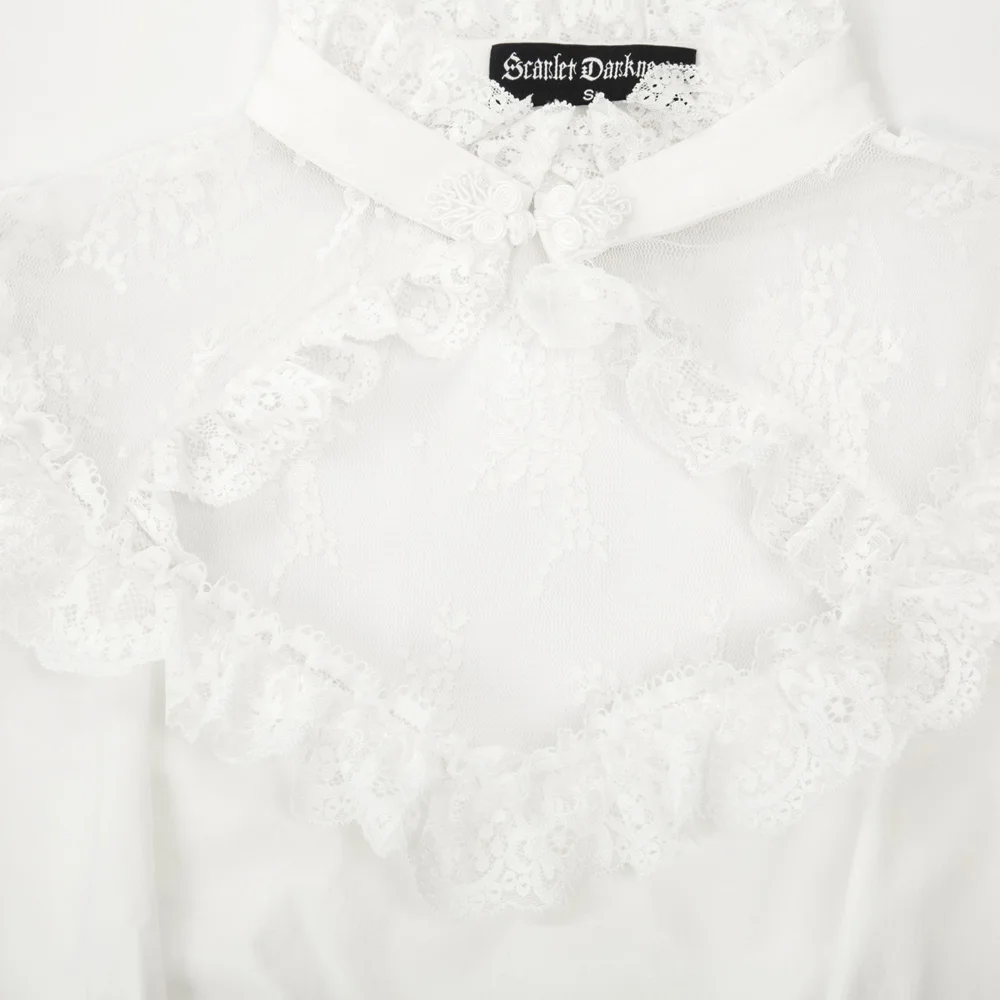 Облегающая рубашка для женщин, открытые передние кружевные лоскутные кофты стимпанк короткий рукав элегантное, со стоячим воротником Ретро рубашка в готическом стиле блузка для вечеринок