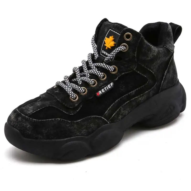 aduit black New Winter Kids Sport Sneakers Children Chunky Sneakers Baby Girls Genuine Leather Shoes Boys Brand Casual Sneakers Trainers - Цвет: aduit black