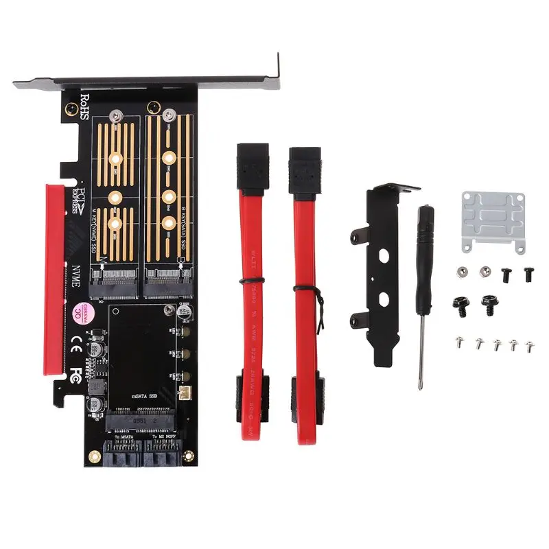 Переходник PCI E 3 в 1 для M.2 SSD PCIE к M2 адаптер Райзер с M ключом B Key mSATA 2 x 7Pin SATA порт NVME