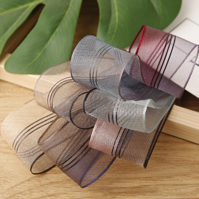 5 yards Embroidery Lines Double-color Organza Satin Ribbon DIY Hair Bow Crafts Gift Bouquet Wrapping Supplies Sewing Accessories | Дом и сад