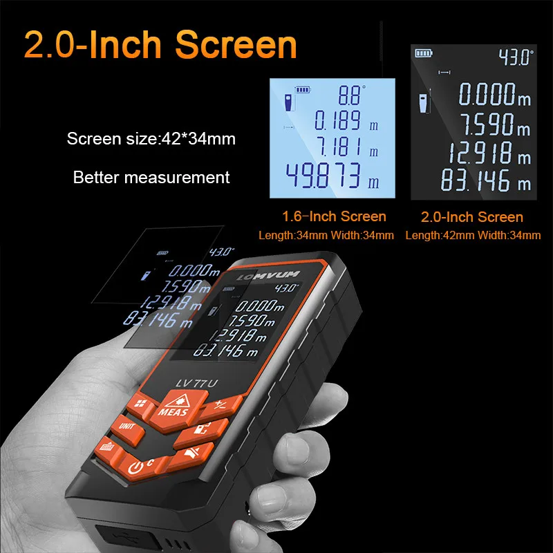 LOMVUM LV 66U Handhold Laser Rangefinder Digital Laser Distance Meter Electrical Level Tape Misuratore Laser Distance Measurer