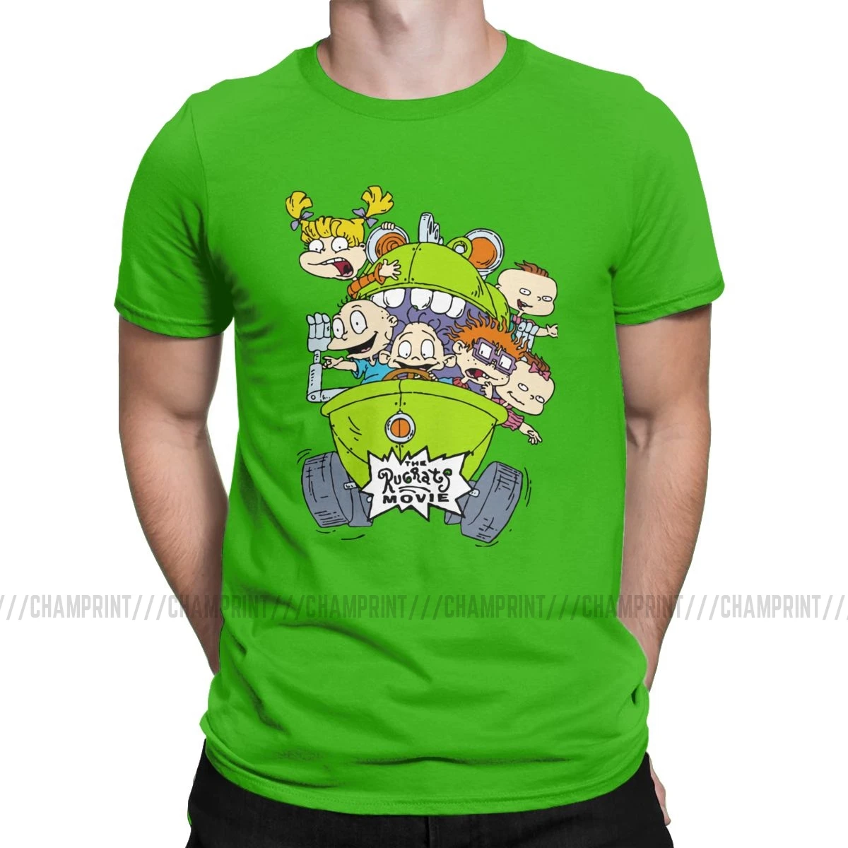 Мужские милые Мультяшные футболки Rugrats, одежда из чистого хлопка, потрясающие футболки с коротким рукавом, футболки с округлым вырезом, Новое поступление, футболки - Цвет: Зеленый