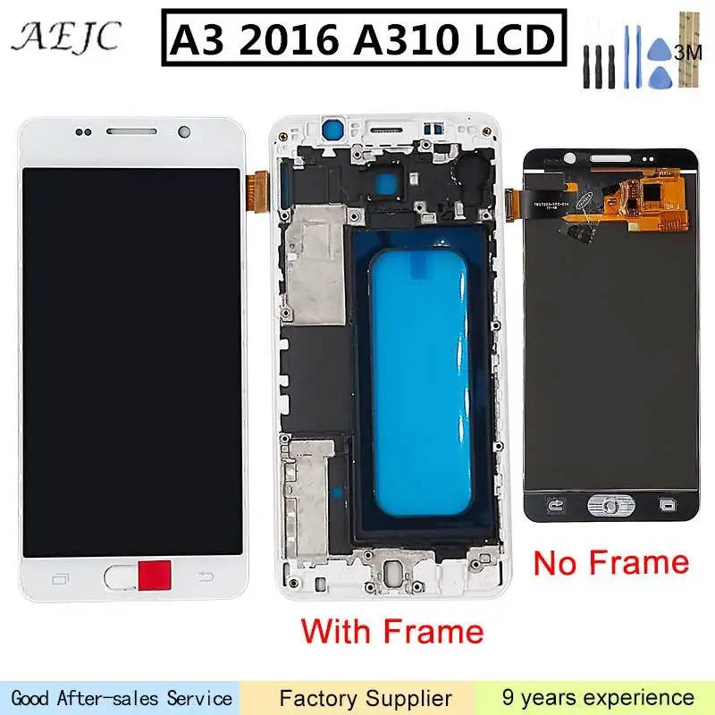 Яркость можно настраивать для samsung A3 A310 SM-A310F A310F ЖК-дисплей с сенсорным экраном дигитайзер с рамкой для samsung A310 lcd