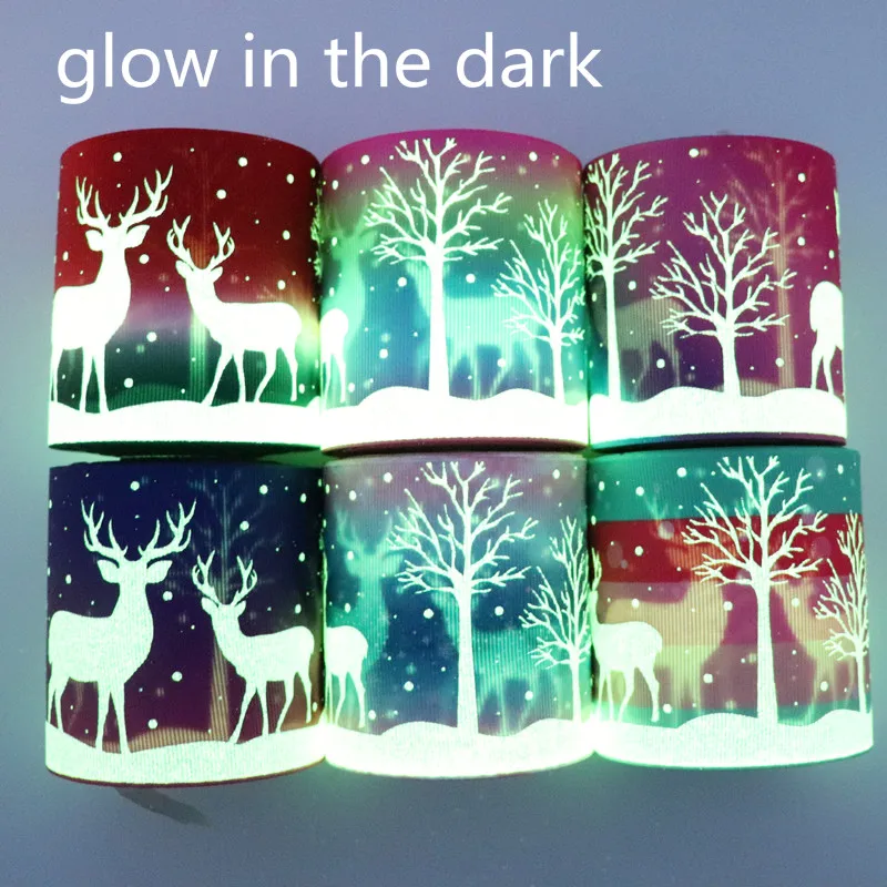 

5 Yards 3'' 75MM Glow In The Dark Christmas Printed Grosgrain Ribbons For Hair Bows DIY Handmade Materials Y19091002