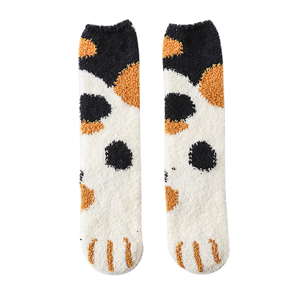 1 пара новых женских носков симпатичная кошачья лапа кораллового цвета, уплотненные хлопковые мягкие носки-тапочки для женщин и девочек Теплые зимние носки для сна