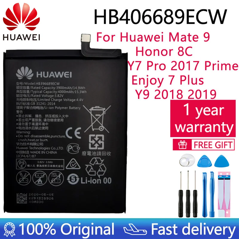 HuaWei Original Battery 4000mAh HB406689ECW For Huawei Mate 9 Honor 8C Y7 Pro 2017 Prime Enjoy 7 Plus Y9 2018 2019 Batteria | Мобильные