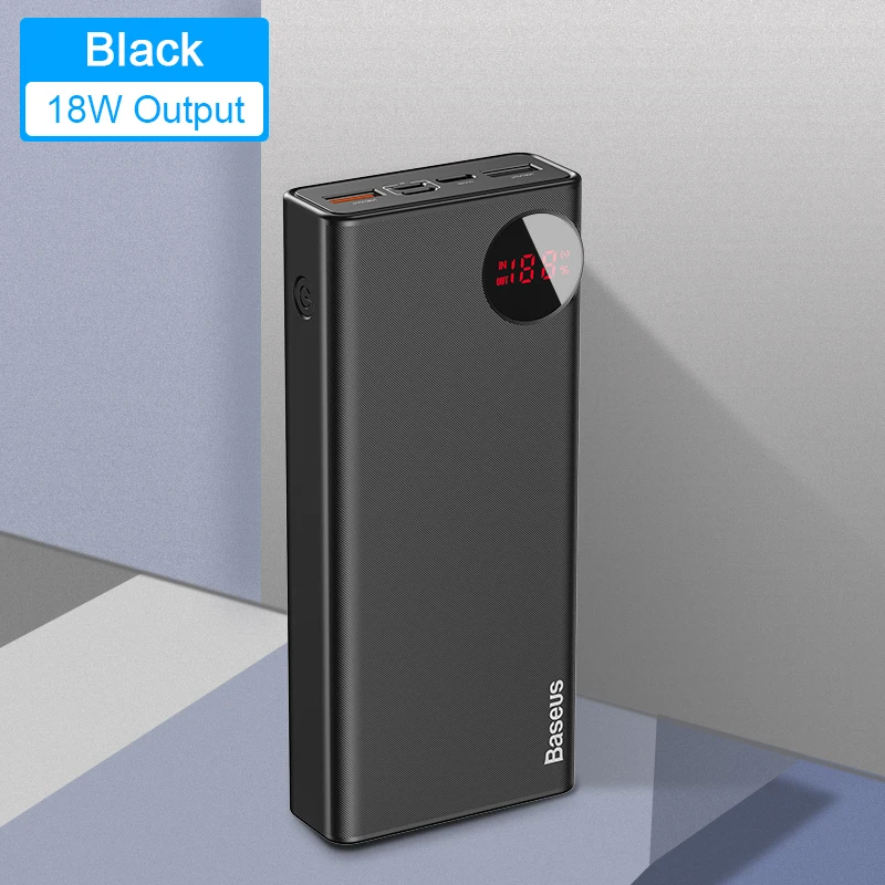 18W Black Baseus power Bank 20000 мАч Быстрая зарядка 4,0 3,0 Внешняя батарея 45 Вт PD Быстрая Зарядка power bank для iPhone 11 Xiaomi Mi huawei - Цвет: 18W Black