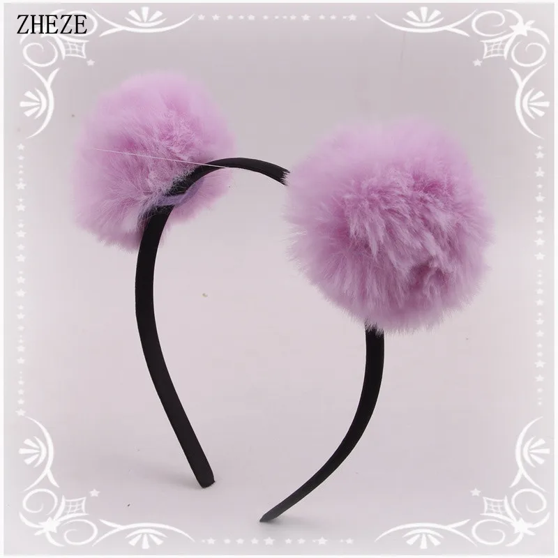 10Pcs/Lot 12 Colors Sweet Girls Cute Rabbit Plush Big Hair Ball Headband Hoop Cat Ears Hairband Tiara Children Hair Accessories