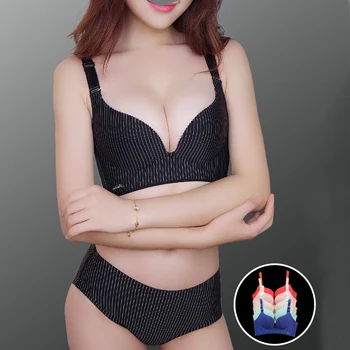 

Fashion Adjustment Type Comfortable Underwear Stripe Women Seamless Bra and Panties Push Up Brallete Wireless Bras