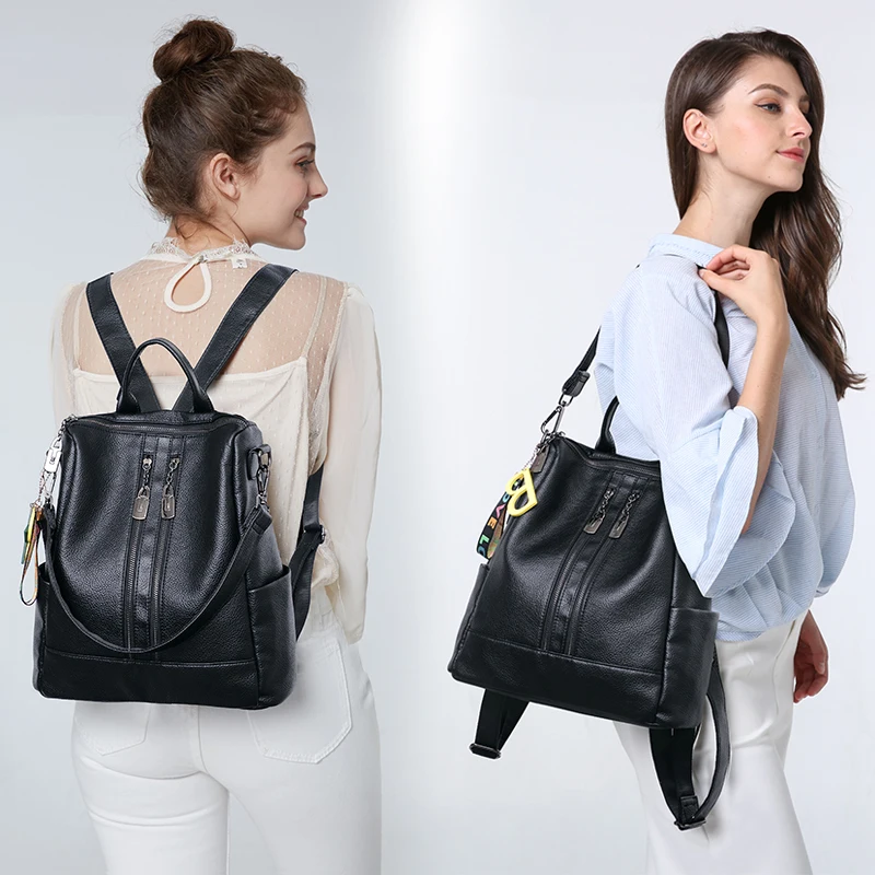 

New PU Leather Women Backpack Casual School Backpack For Teenager Girl Large Capacity Multifunction Backpack Mochil