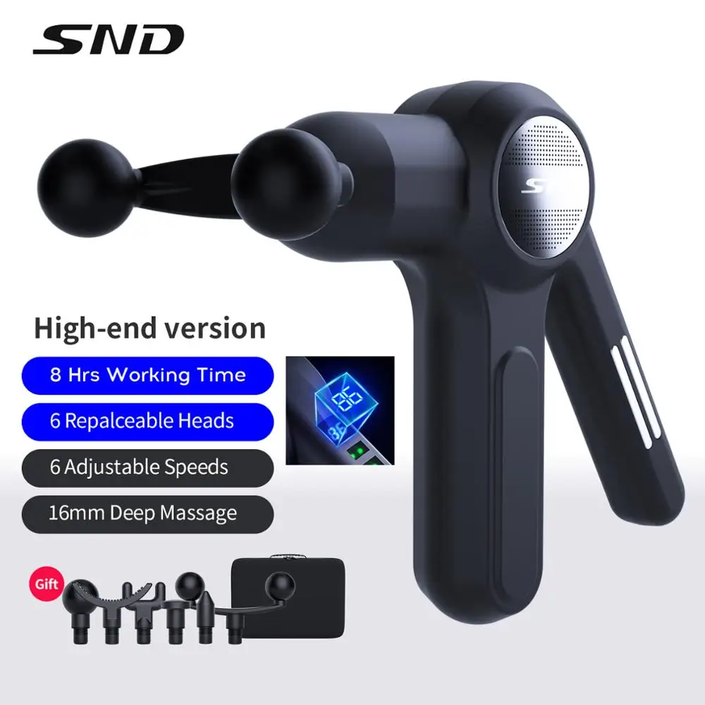 SND Massage Gun Handheld Electric Neck Back Massager for Fitness Pain Soreness Reief with 6 Adjustable Speeds 6 Message Heads