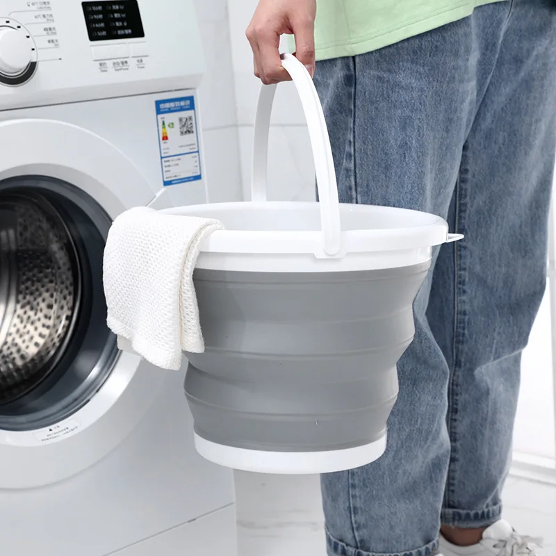 10L Folding Bucket Portable Folding Bucket Round Silicone Car Wash Bucket Children Outdoor Fishing Travel Home Storage