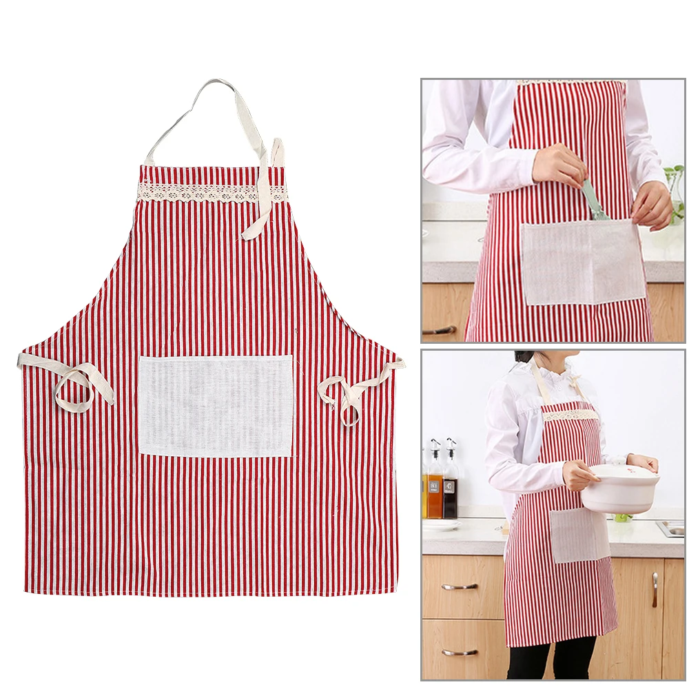 NICEYARD хлопчатобумажная ткань Pinafore кухонные принадлежности для домашнего ресторана кухонный полосатый фартук бытовые инструменты для уборки регулируемый - Цвет: Красный