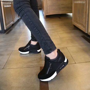 

New Women Casual Shoes Height Increasing Zipper Breathable Women Walking Flats Trainers Shoes Autumn Platform Sneakers 365